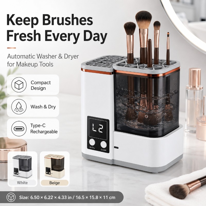 Makeup Brush Set - 컴팩트 메이크업 브러쉬 클리너 드라이어 전동