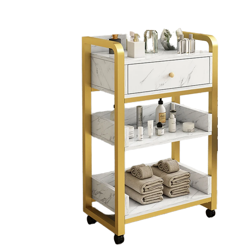 Beauty Makeup Trolley - 현대적인 골드 화이트 살롱 트롤리 이동식