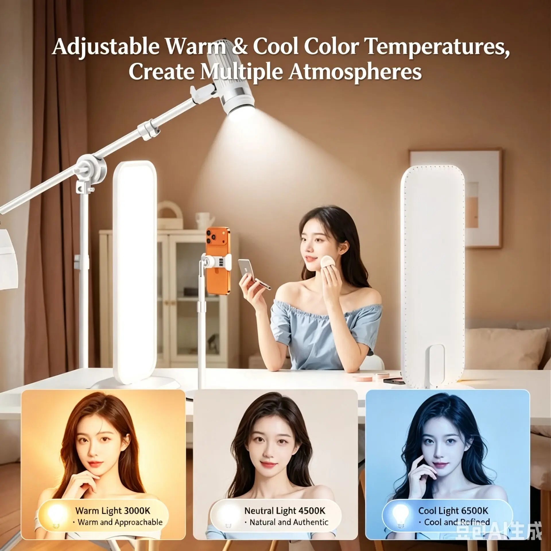 LED 데스크탑 하프 바디 필 라이트 2700-6500 - Beauty Makeup Video 리뷰 및 가격