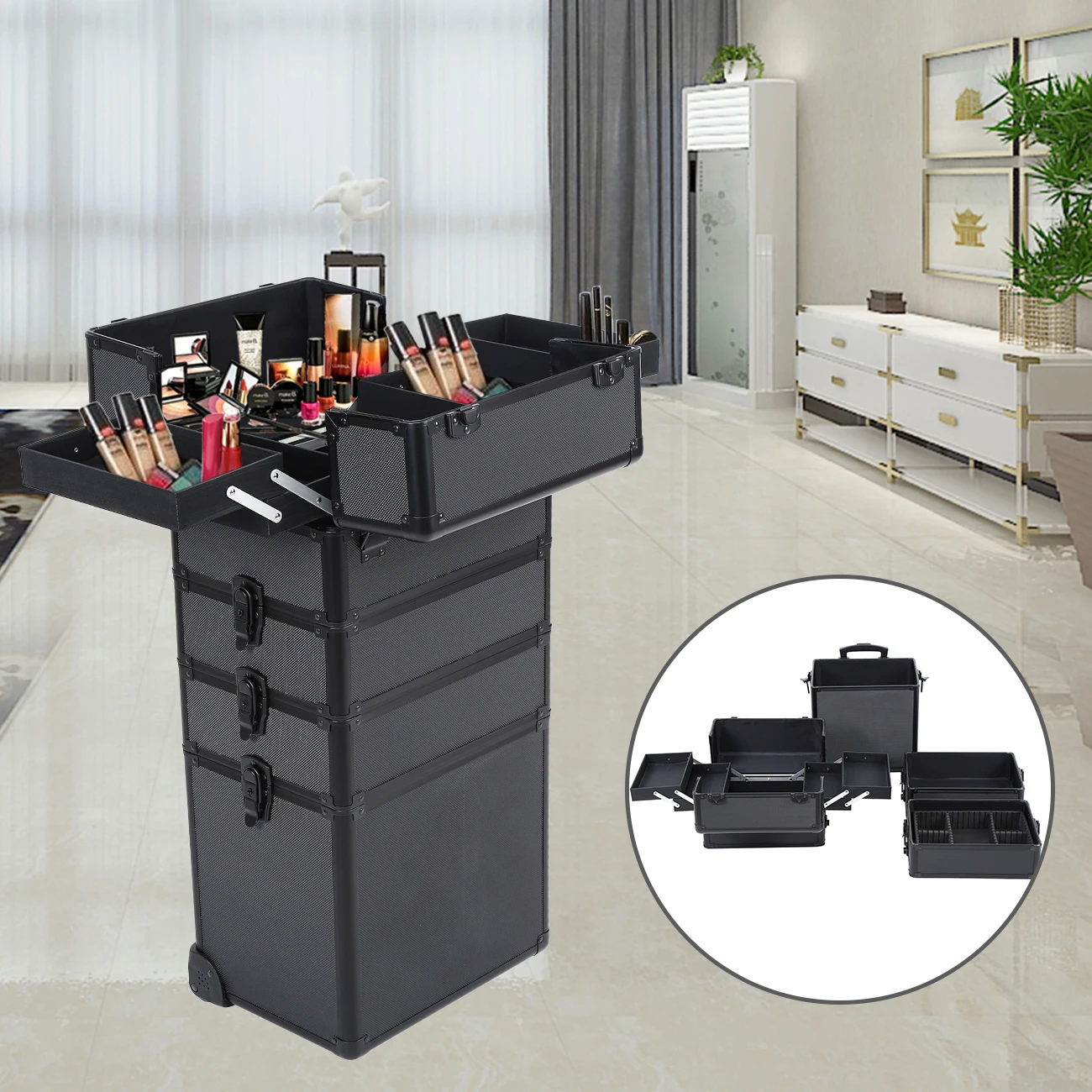 -4 in 1 트롤리 메이크업 케이스 미용 화장대 뷰티 - Beauty Makeup Trolley 리뷰 및 가격